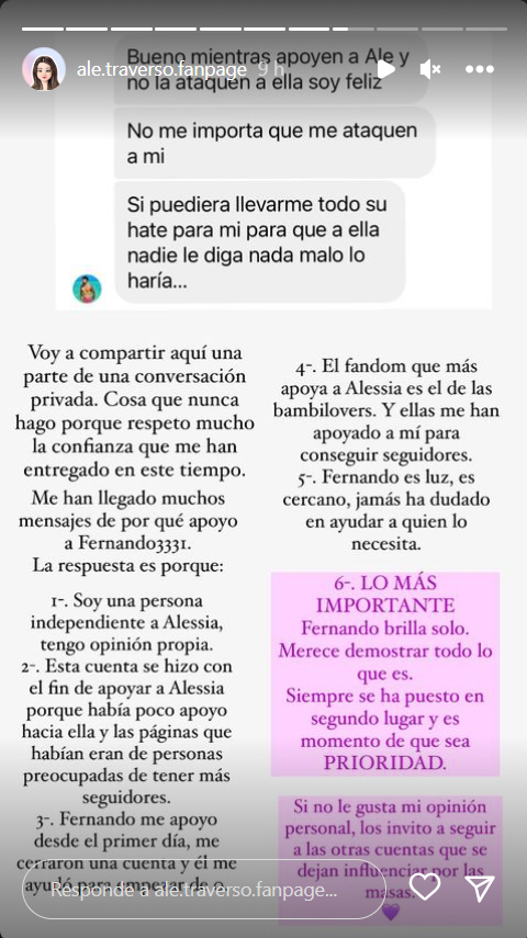 Filtran conversación de Bambino tras ruptura con Alessia Traverso. Fuente: Instagram.