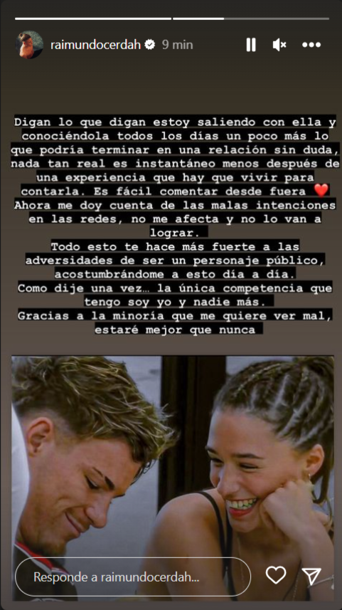 Declaración de Raimundo Cerda en Instagram. Fuente: @raimundocerdah.
