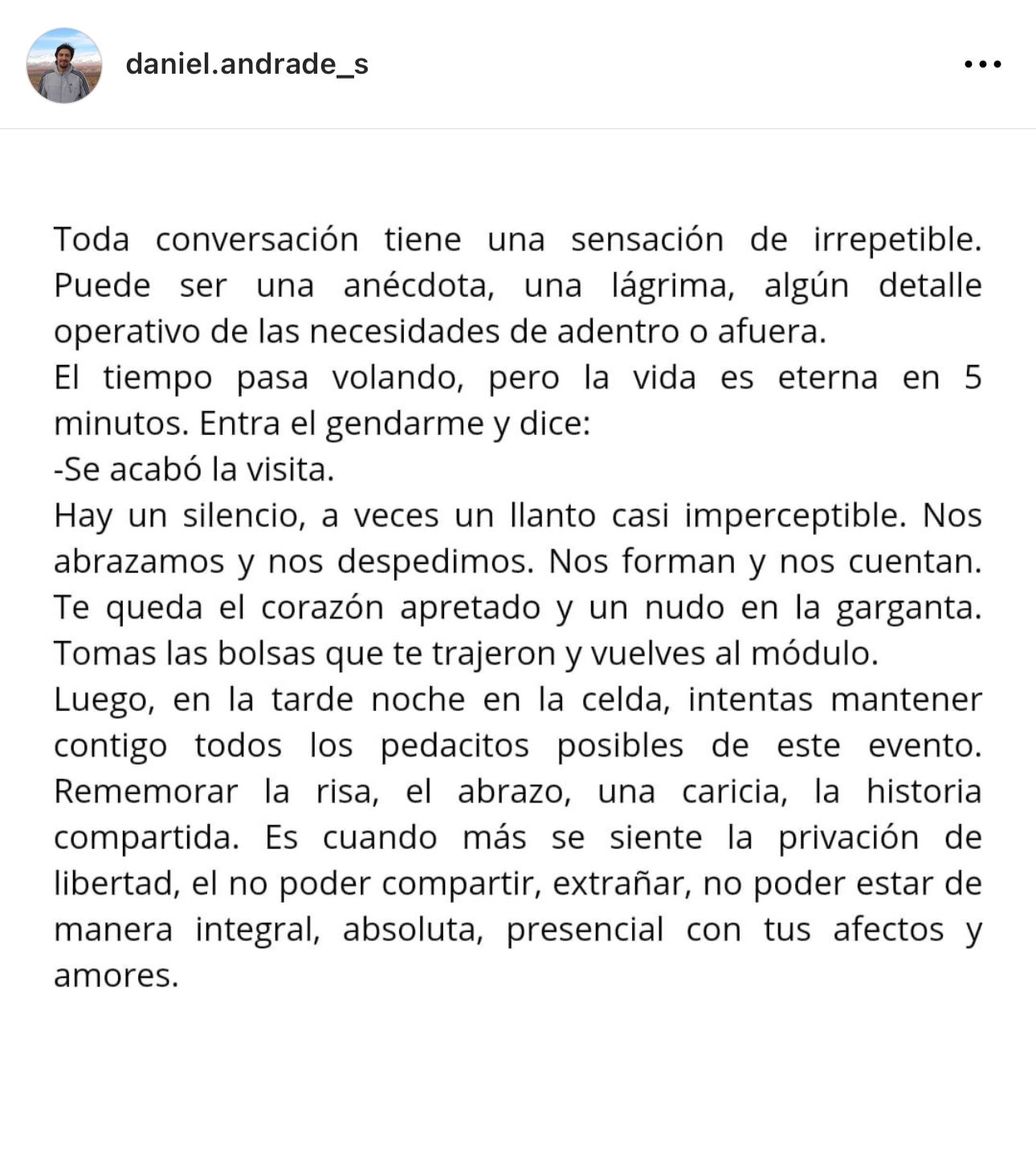 Carta de Daniel Andrade. Fuente: Instagram.